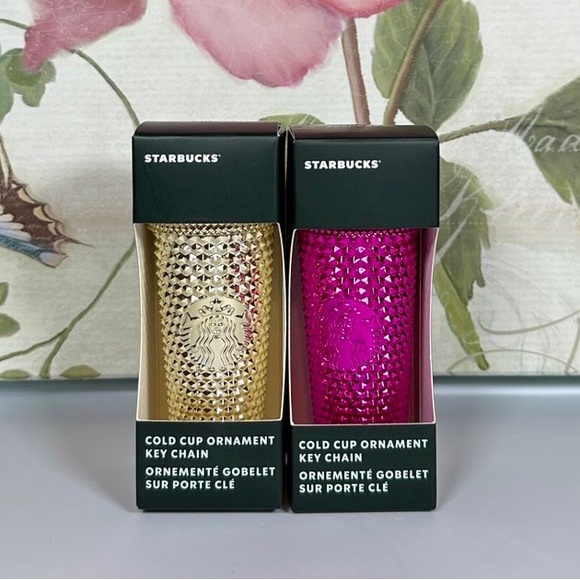 Starbucks 2022 Gold Sangria Metallic Chrome Bling Studded Mini Tumbler Keychain - Picture 1 of 1